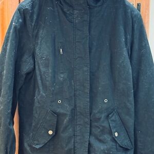 Love Tree Black Textured Jacket with White faux fur interior